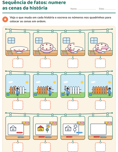 Pré-visualização da ficha de Sequência de fatos para Educação infantil (pré-escola, 5-7 anos)