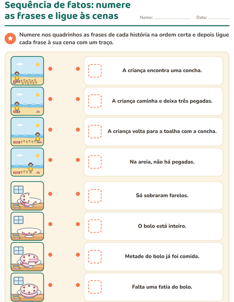 Pré-visualização da ficha de Sequência de fatos para 1º ano do ensino fundamental