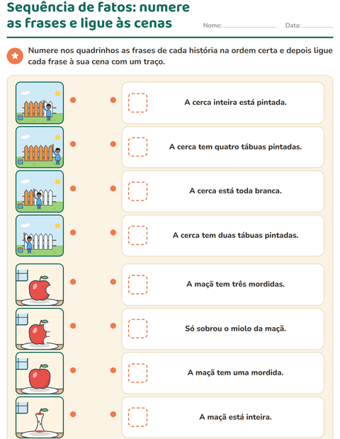 Pré-visualização da ficha de Sequência de fatos para 1º ano do ensino fundamental
