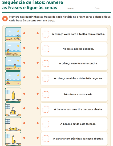 Pré-visualização da ficha de Sequência de fatos para 1º ano do ensino fundamental