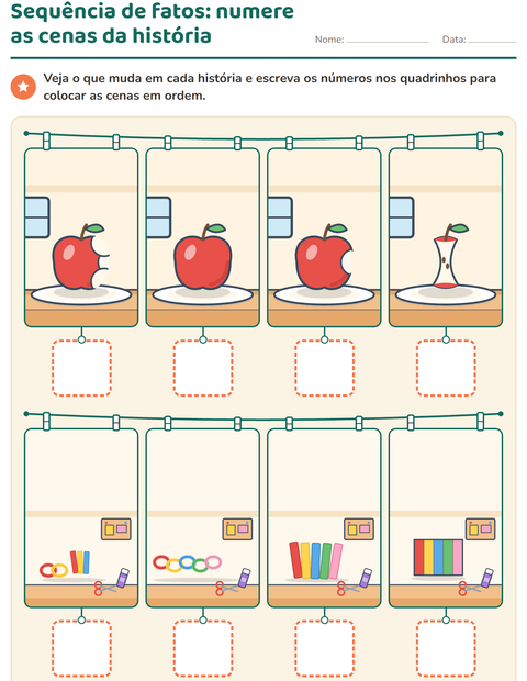 Pré-visualização da ficha de Sequência de fatos para Educação infantil (pré-escola, 5-7 anos)