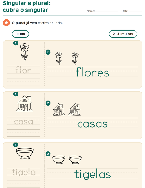 Pré-visualização da ficha de Singular e plural com Casa e Natureza PB para Educação infantil (pré-escola, 5-7 anos)
