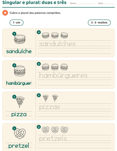 Pré-visualização da ficha de Singular e plural com Comida PB 3 para Educação infantil (pré-escola, 5-7 anos)