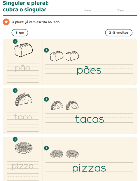 Pré-visualização da ficha de Singular e plural com Comida PB para Educação infantil (pré-escola, 5-7 anos)