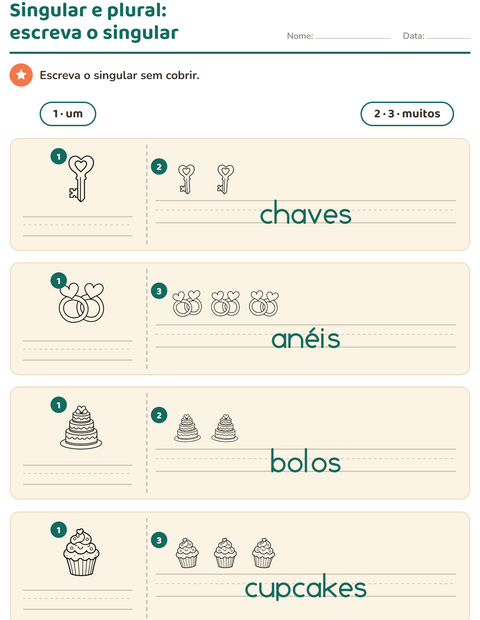 Pré-visualização da ficha de Singular e plural com Dia dos Namorados PB para Educação infantil (pré-escola, 5-7 anos)