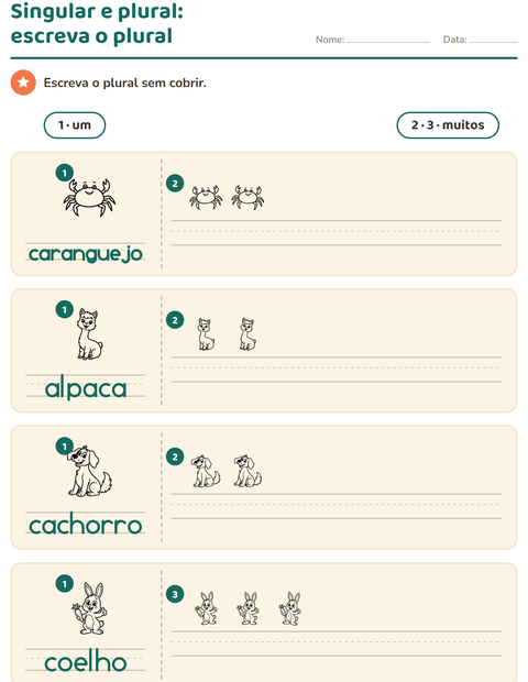 Pré-visualização da ficha de Singular e plural com Animais da fazenda PB para Educação infantil (pré-escola, 5-7 anos)