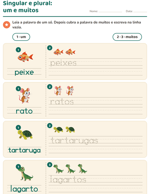 Pré-visualização da ficha de Singular e plural com Animais de estimação para Educação infantil (pré-escola, 5-7 anos)
