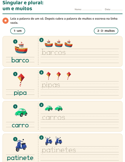 Pré-visualização da ficha de Singular e plural com Brinquedos para Educação infantil (pré-escola, 5-7 anos)