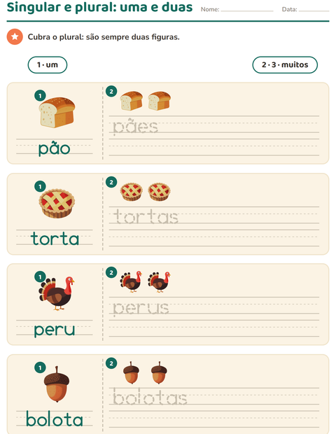 Pré-visualização da ficha de Singular e plural com Dia de Ação de Graças para Educação infantil (pré-escola, 5-7 anos)
