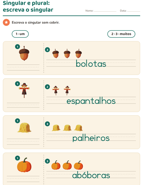 Pré-visualização da ficha de Singular e plural com Dia de Ação de Graças para Educação infantil (pré-escola, 5-7 anos)