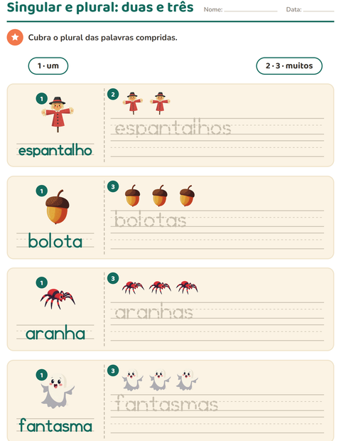 Pré-visualização da ficha de Singular e plural com Diversos para Educação infantil (pré-escola, 5-7 anos)