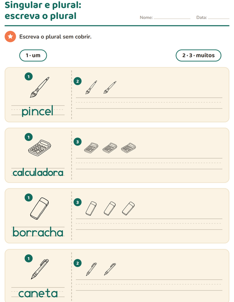 Pré-visualização da ficha de Singular e plural com Educação PB para Educação infantil (pré-escola, 5-7 anos)