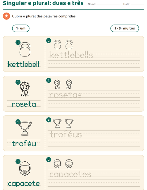 Pré-visualização da ficha de Singular e plural com Esportes PB para Educação infantil (pré-escola, 5-7 anos)