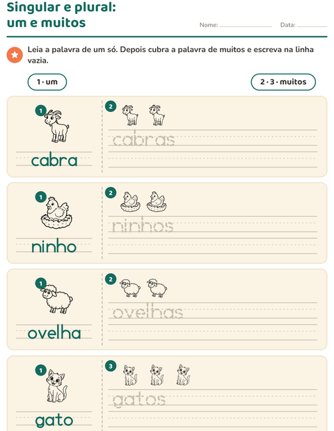 Pré-visualização da ficha de Singular e plural com Fazenda PB para Educação infantil (pré-escola, 5-7 anos)