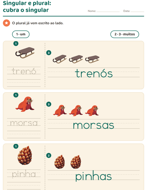 Pré-visualização da ficha de Singular e plural com Inverno para Educação infantil (pré-escola, 5-7 anos)