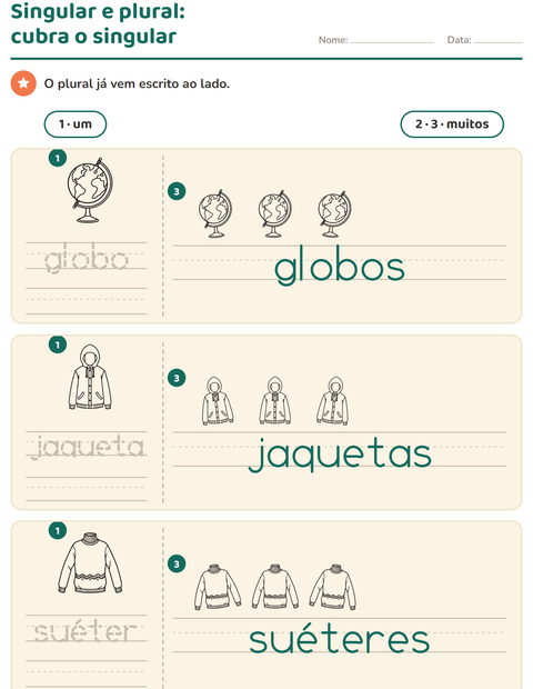 Pré-visualização da ficha de Singular e plural com Objetos PB para Educação infantil (pré-escola, 5-7 anos)