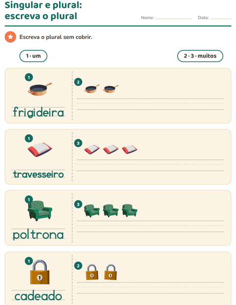 Pré-visualização da ficha de Singular e plural com Pela casa para Educação infantil (pré-escola, 5-7 anos)