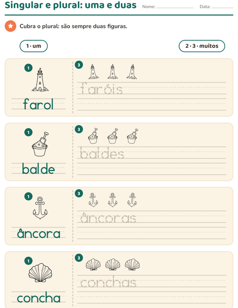 Pré-visualização da ficha de Singular e plural com Praia PB para Educação infantil (pré-escola, 5-7 anos)