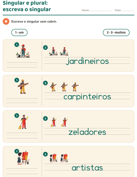 Pré-visualização da ficha de Singular e plural com Profissões para Educação infantil (pré-escola, 5-7 anos)
