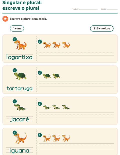 Pré-visualização da ficha de Singular e plural com Répteis e anfíbios para Educação infantil (pré-escola, 5-7 anos)