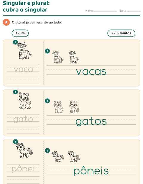 Pré-visualização da ficha de Singular e plural com Animais PB 2 para Educação infantil (pré-escola, 5-7 anos)