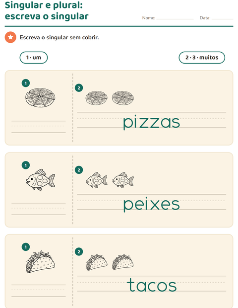 Pré-visualização da ficha de Singular e plural com Comida PB para Educação infantil (pré-escola, 5-7 anos)