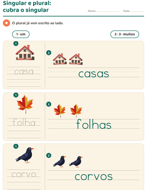 Pré-visualização da ficha de Singular e plural com Diversos para Educação infantil (pré-escola, 5-7 anos)