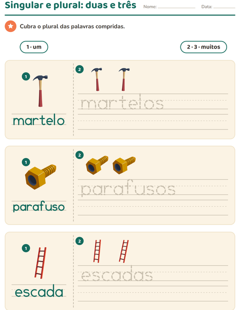 Pré-visualização da ficha de Singular e plural com Ferramentas para Educação infantil (pré-escola, 5-7 anos)