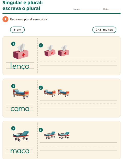 Pré-visualização da ficha de Singular e plural com Hospital para Educação infantil (pré-escola, 5-7 anos)