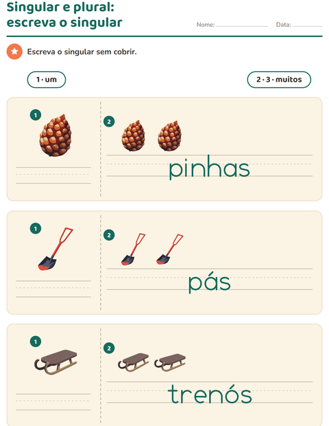 Pré-visualização da ficha de Singular e plural com Inverno para Educação infantil (pré-escola, 5-7 anos)