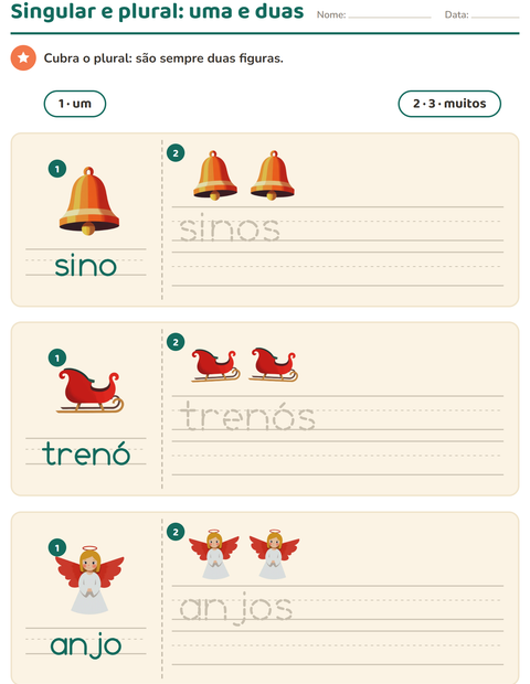 Pré-visualização da ficha de Singular e plural com Natal para Educação infantil (pré-escola, 5-7 anos)