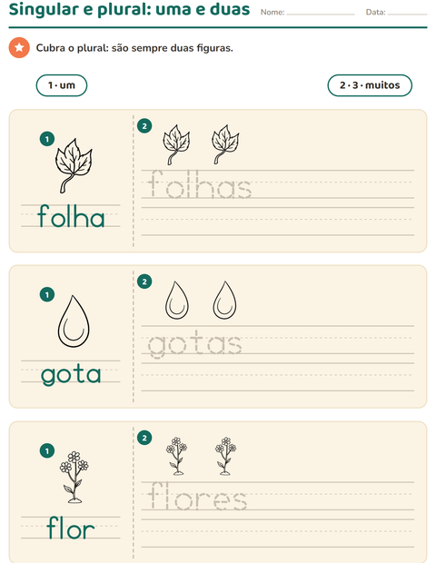 Pré-visualização da ficha de Singular e plural com Natureza PB para Educação infantil (pré-escola, 5-7 anos)