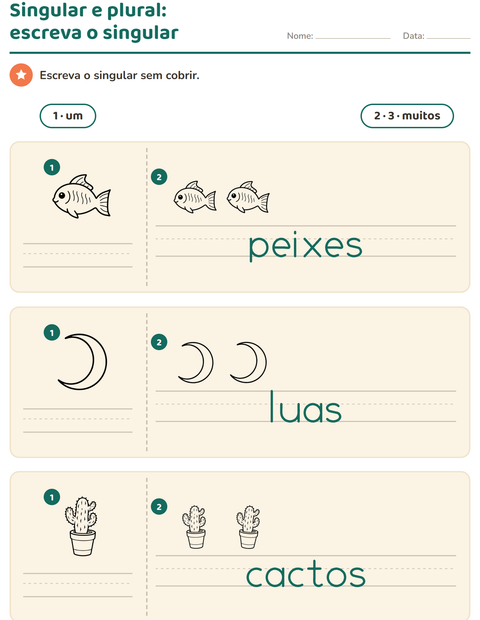 Pré-visualização da ficha de Singular e plural com Natureza PB para Educação infantil (pré-escola, 5-7 anos)