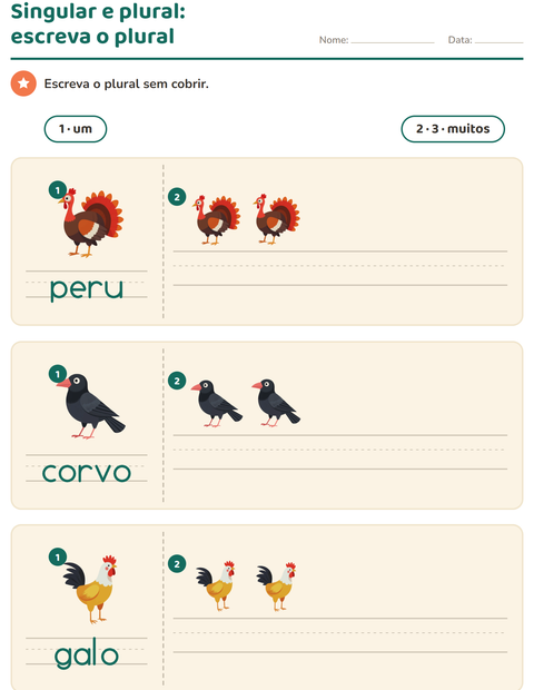 Pré-visualização da ficha de Singular e plural com Pássaros 2 para Educação infantil (pré-escola, 5-7 anos)