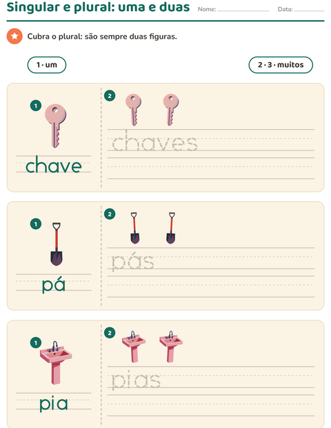 Pré-visualização da ficha de Singular e plural com Pela casa para Educação infantil (pré-escola, 5-7 anos)