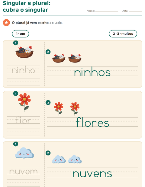 Pré-visualização da ficha de Singular e plural com Primavera para Educação infantil (pré-escola, 5-7 anos)
