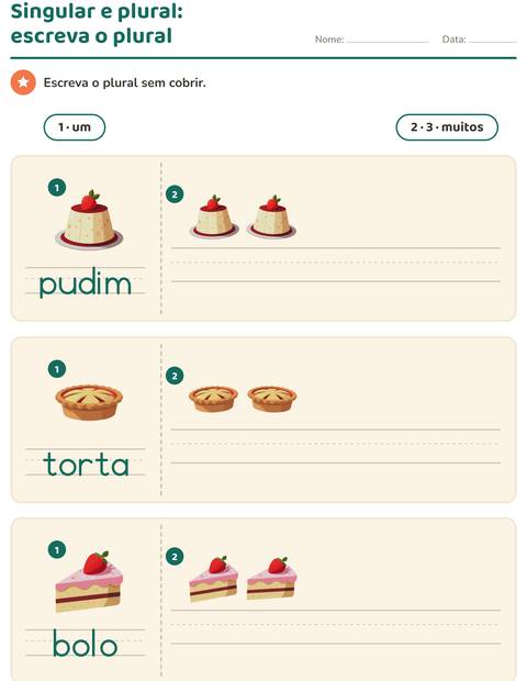 Pré-visualização da ficha de Singular e plural com Sobremesas e doces para Educação infantil (pré-escola, 5-7 anos)