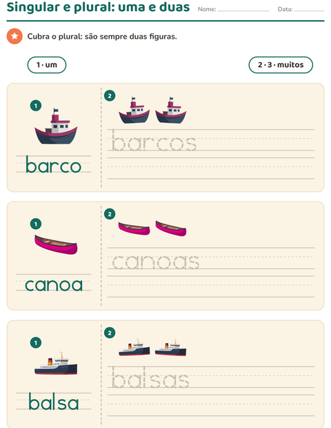 Pré-visualização da ficha de Singular e plural com Veículos para Educação infantil (pré-escola, 5-7 anos)
