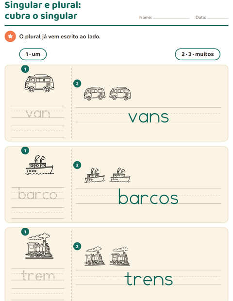 Pré-visualização da ficha de Singular e plural com Veículos PB 2 para Educação infantil (pré-escola, 5-7 anos)