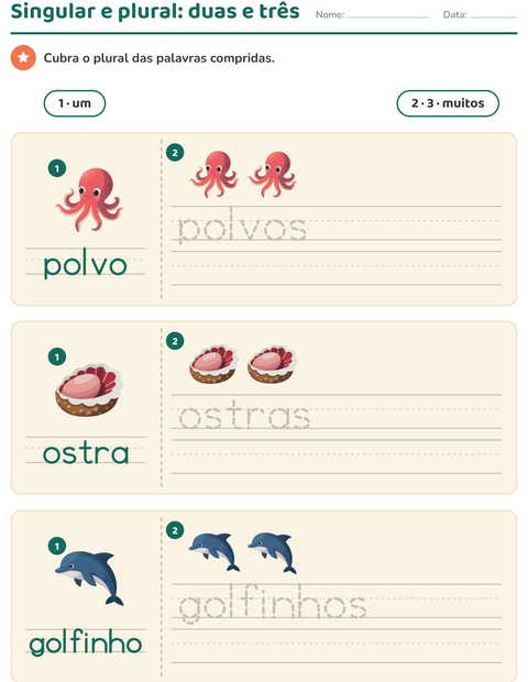 Pré-visualização da ficha de Singular e plural com Vida marinha para Educação infantil (pré-escola, 5-7 anos)