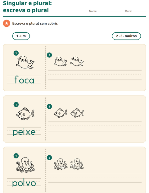 Pré-visualização da ficha de Singular e plural com Vida marinha PB 2 para Educação infantil (pré-escola, 5-7 anos)