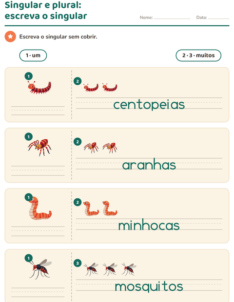 Pré-visualização da ficha de Singular e plural com Insetos e bichos para Educação infantil (pré-escola, 5-7 anos)