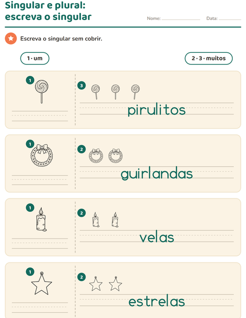 Pré-visualização da ficha de Singular e plural com Natal P&B para Educação infantil (pré-escola, 5-7 anos)