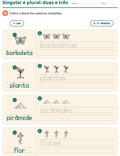 Pré-visualização da ficha de Singular e plural com Natureza PB para Educação infantil (pré-escola, 5-7 anos)