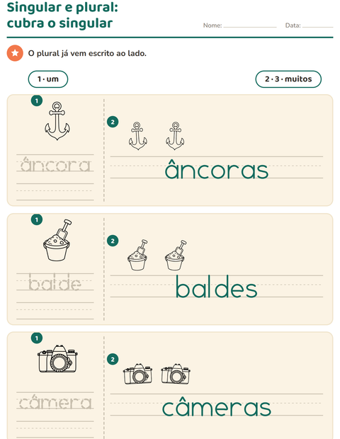 Pré-visualização da ficha de Singular e plural com Praia PB para Educação infantil (pré-escola, 5-7 anos)