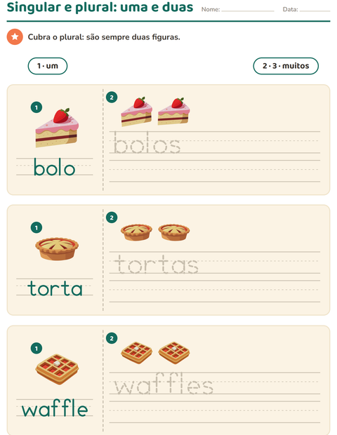 Pré-visualização da ficha de Singular e plural com Sobremesas e doces para Educação infantil (pré-escola, 5-7 anos)