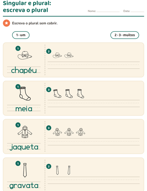 Pré-visualização da ficha de Singular e plural com Vestuário PB para Educação infantil (pré-escola, 5-7 anos)