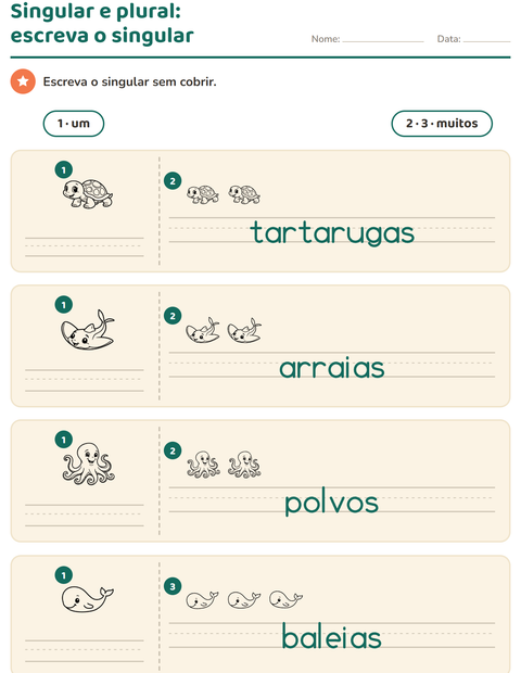 Pré-visualização da ficha de Singular e plural com Vida marinha PB 2 para Educação infantil (pré-escola, 5-7 anos)