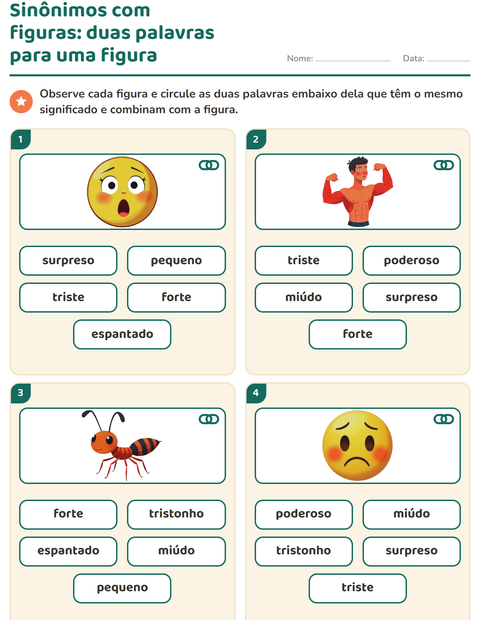 Pré-visualização da ficha de Sinônimos para 1º ano do ensino fundamental