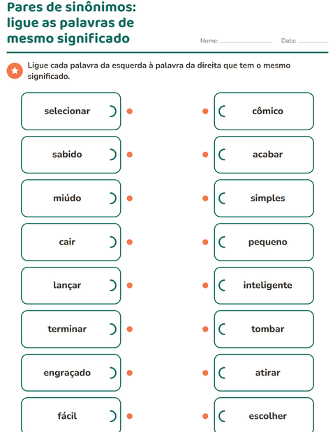 Pré-visualização da ficha de Sinônimos para 2º ano do ensino fundamental